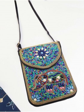 Hand-made Beaded Faux Leather Mini Purse